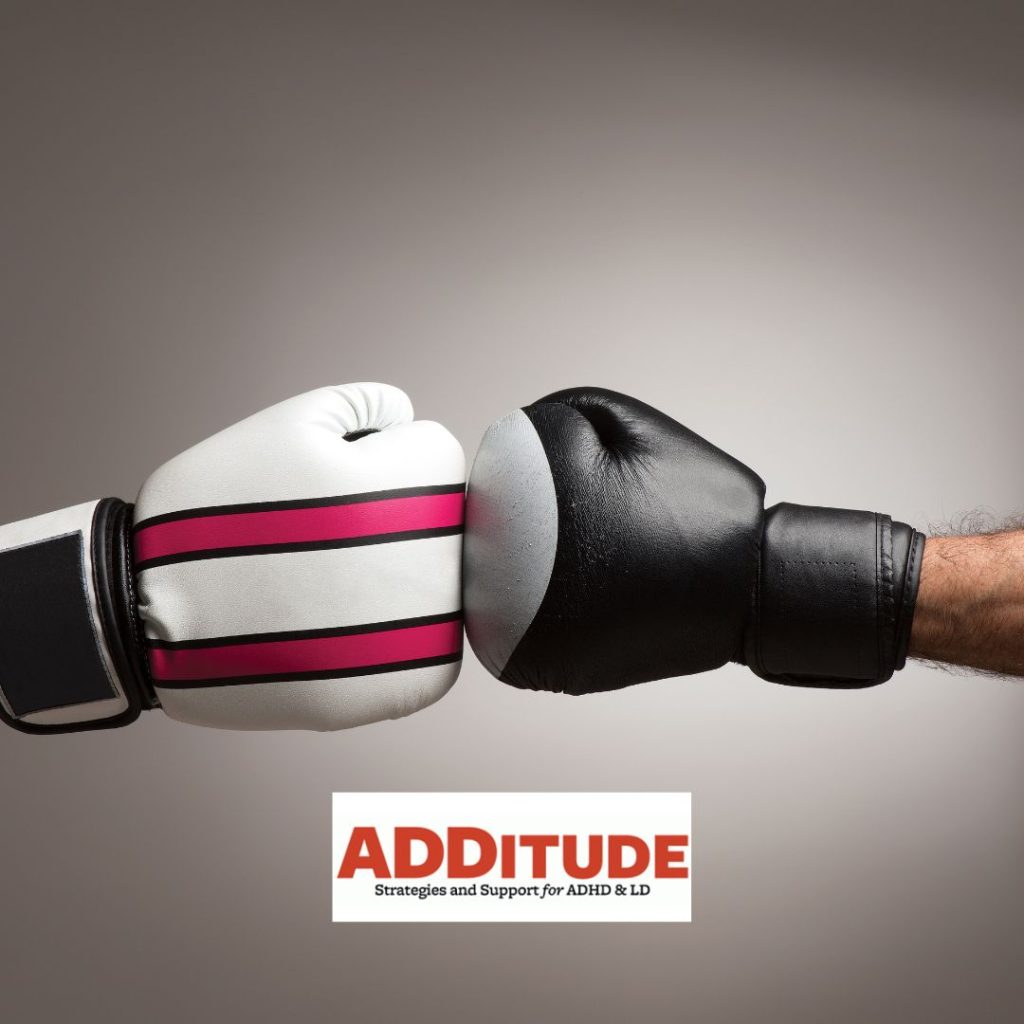 Boxing gloves with ADDitude magazine logo
